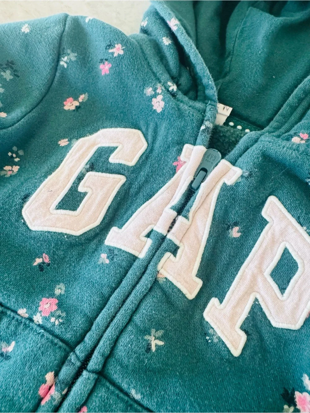 Baby Gap Floral Full Zip Hoodie Girls 2 Years Teal Green Pink Flowers Fleece